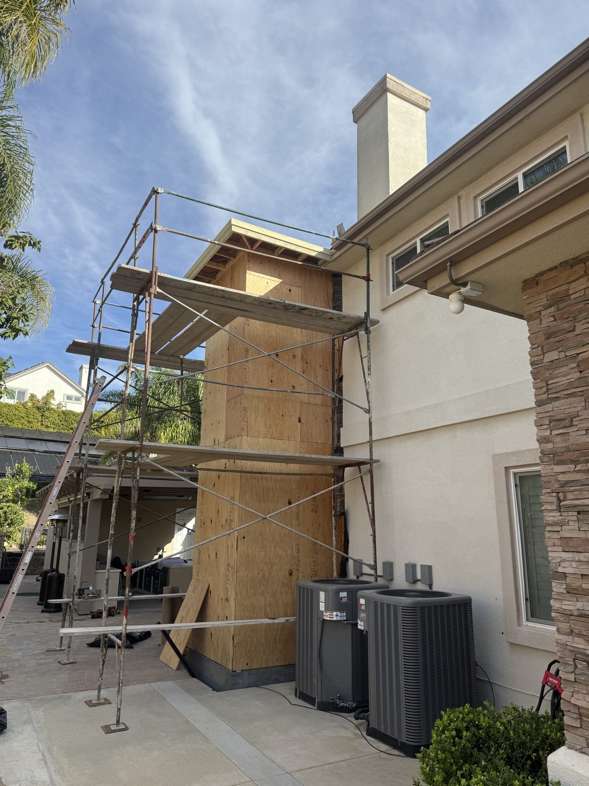 Residential elevator shaft fully framed and sheathed in plywood